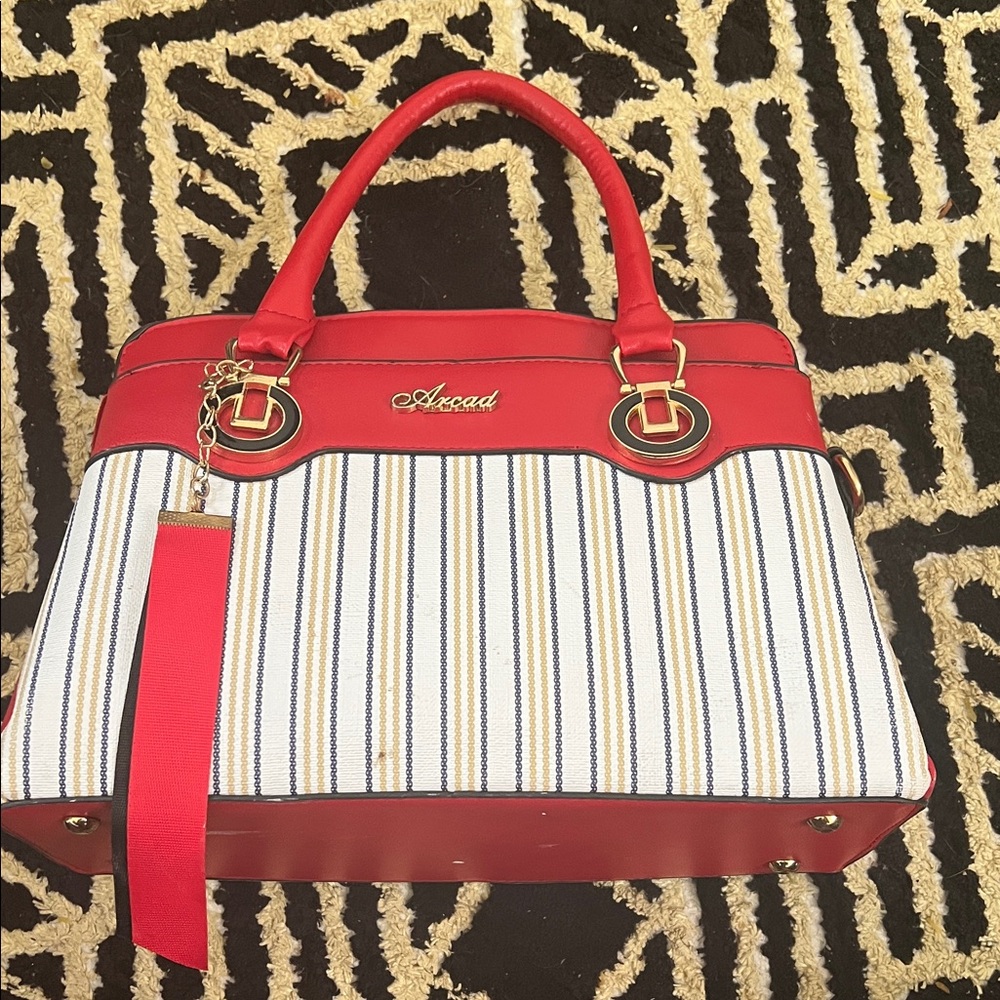 Red and White Striped Women's Bag